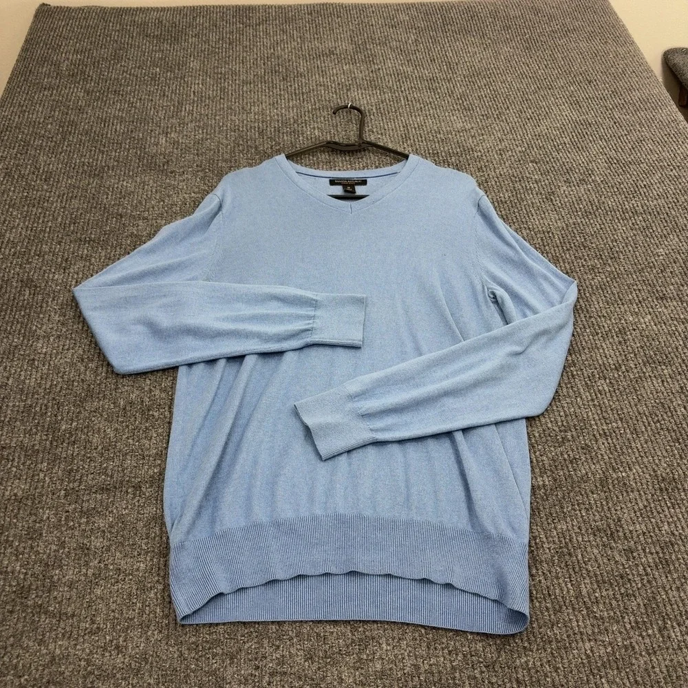 Banana Republic Sweater Mens M Blue Silk Cotton Cashmere V Neck Luxury Preppy